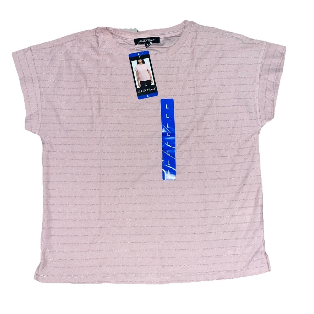 NEW Women's ELLEN TRACY Pink Glitter Stripe Blouse‎ **MEDIUM**